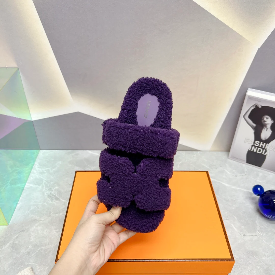 Новинка сезона осень/зима 2023 от Hermes - Дядяны тапочки - Фиолетовые