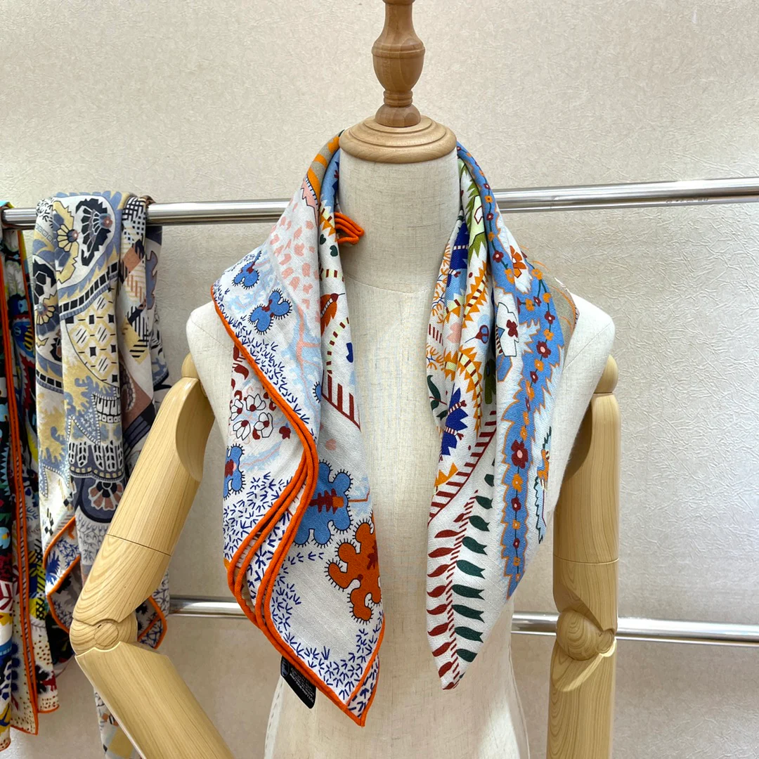 Бархатный шарф Hermes - 140 см - 30 - Шелк 70 - Шерсть - 1