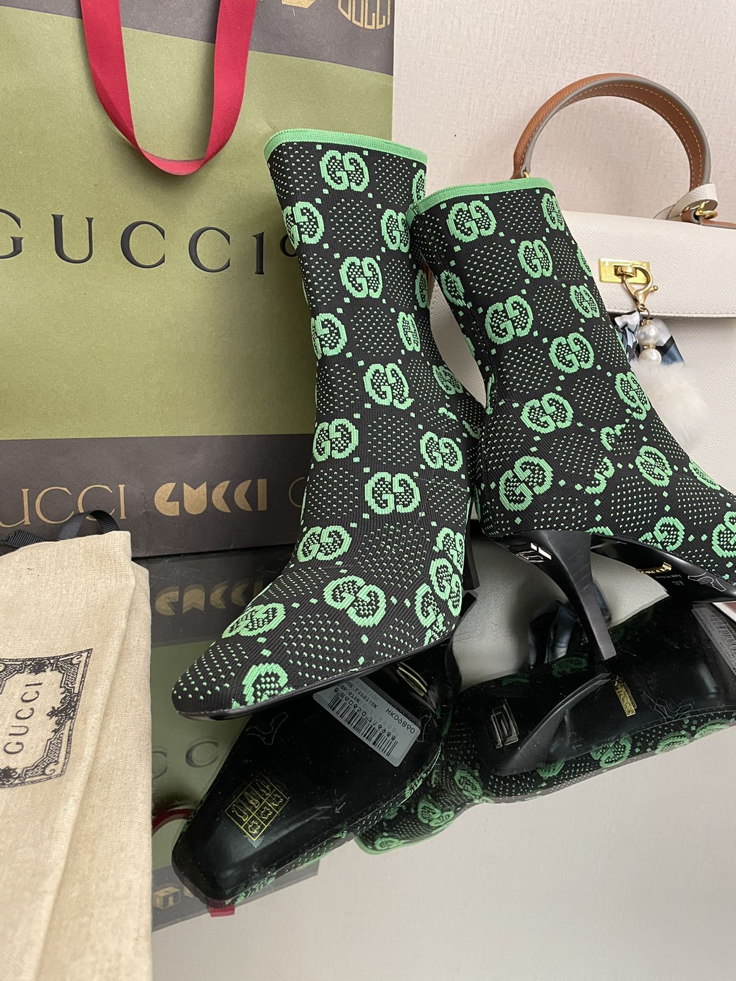 Gucci - Ботильоны-носки на шпильке до плеч - Зеленые