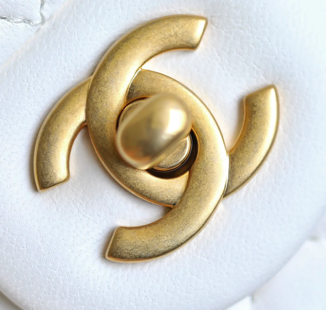 Chanel CF Gold Ball Square Fat Man - White