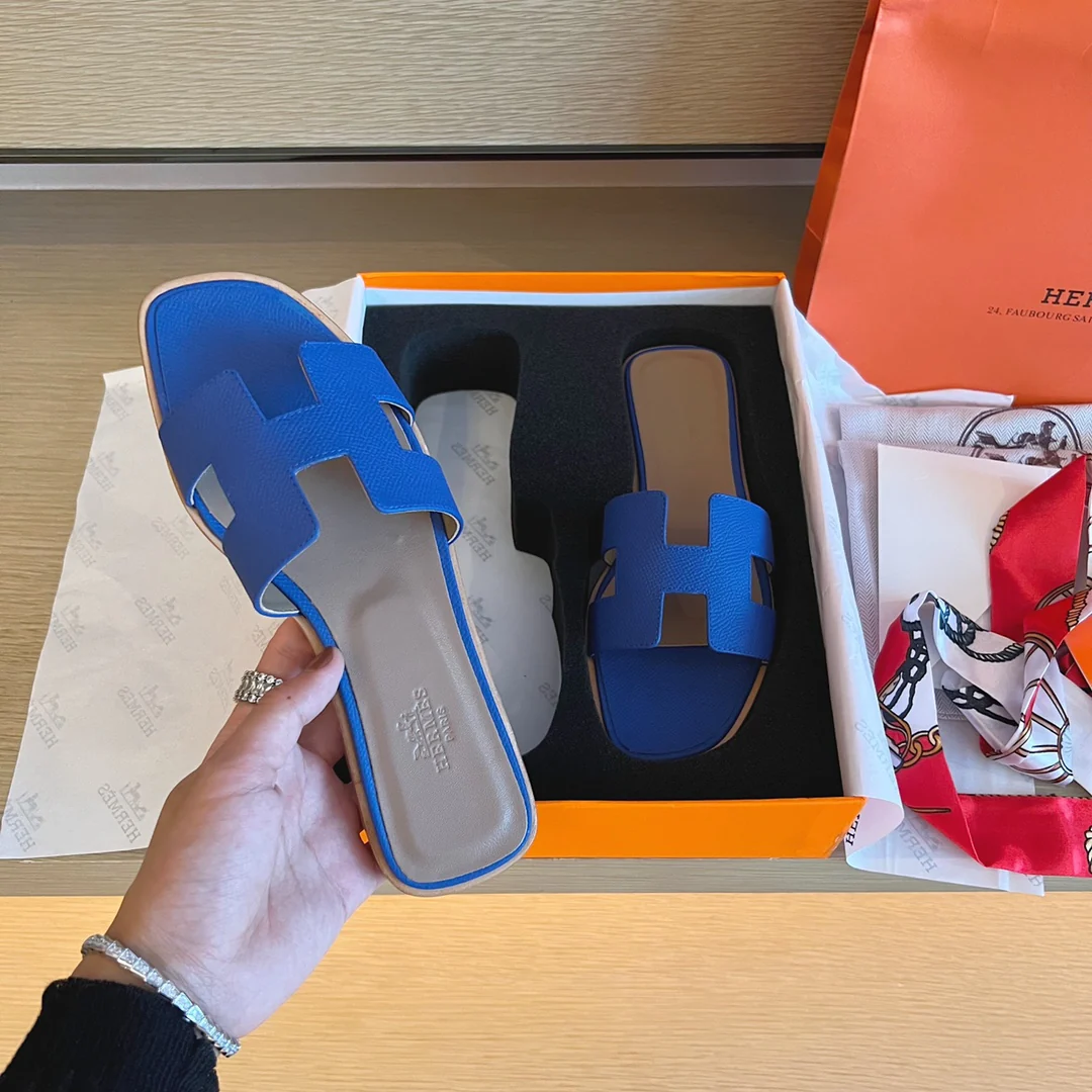 Тапочки Hermes-h на плоской подошве - серия с принтом пальм - 2