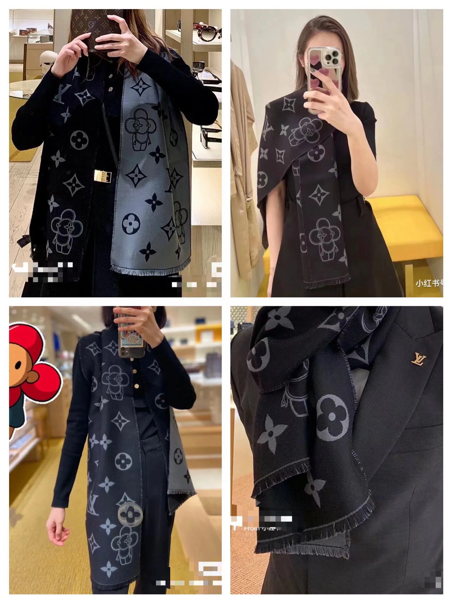 LV-100 - Шарф из овечьей шерсти, 34 (180 см), черный