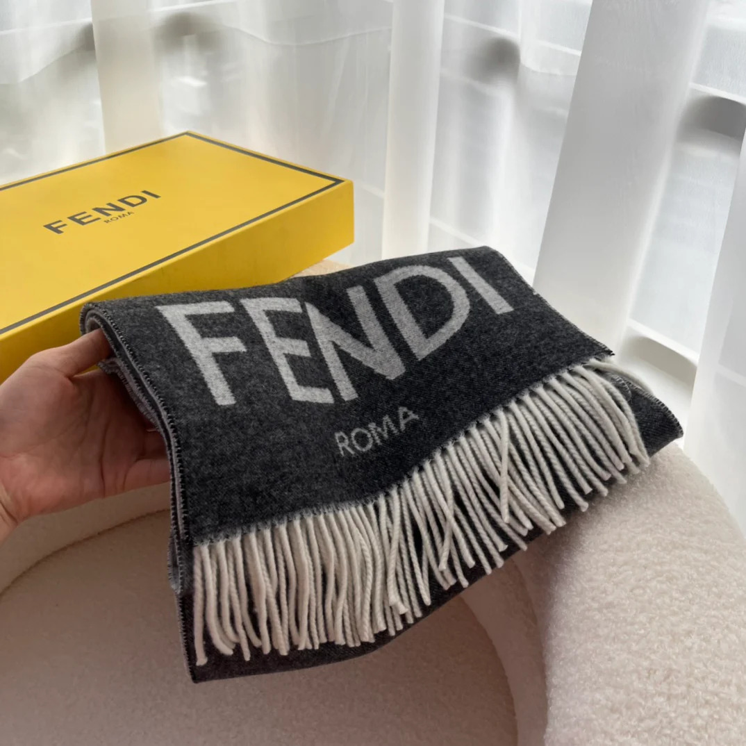 Двусторонний шарф Fendi с монограммой и градиентом - 35 см - 190 см - 78 см - Кашемир - 22 см - Шерсть - Серый