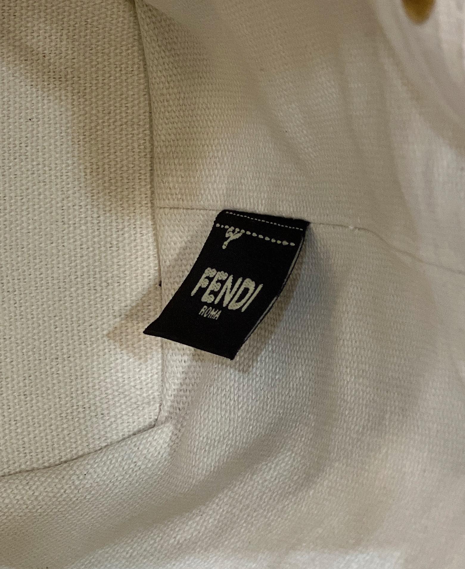 Сумка-ведро Fendi - канвас, вязаная ручка, джинсовая ткань, белая