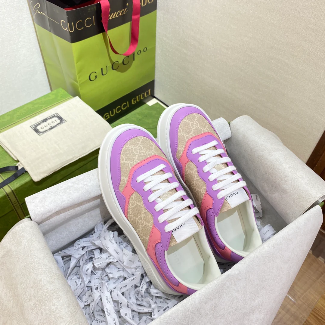 Белые кроссовки на платформе Gucci - унисекс - фиолетовые