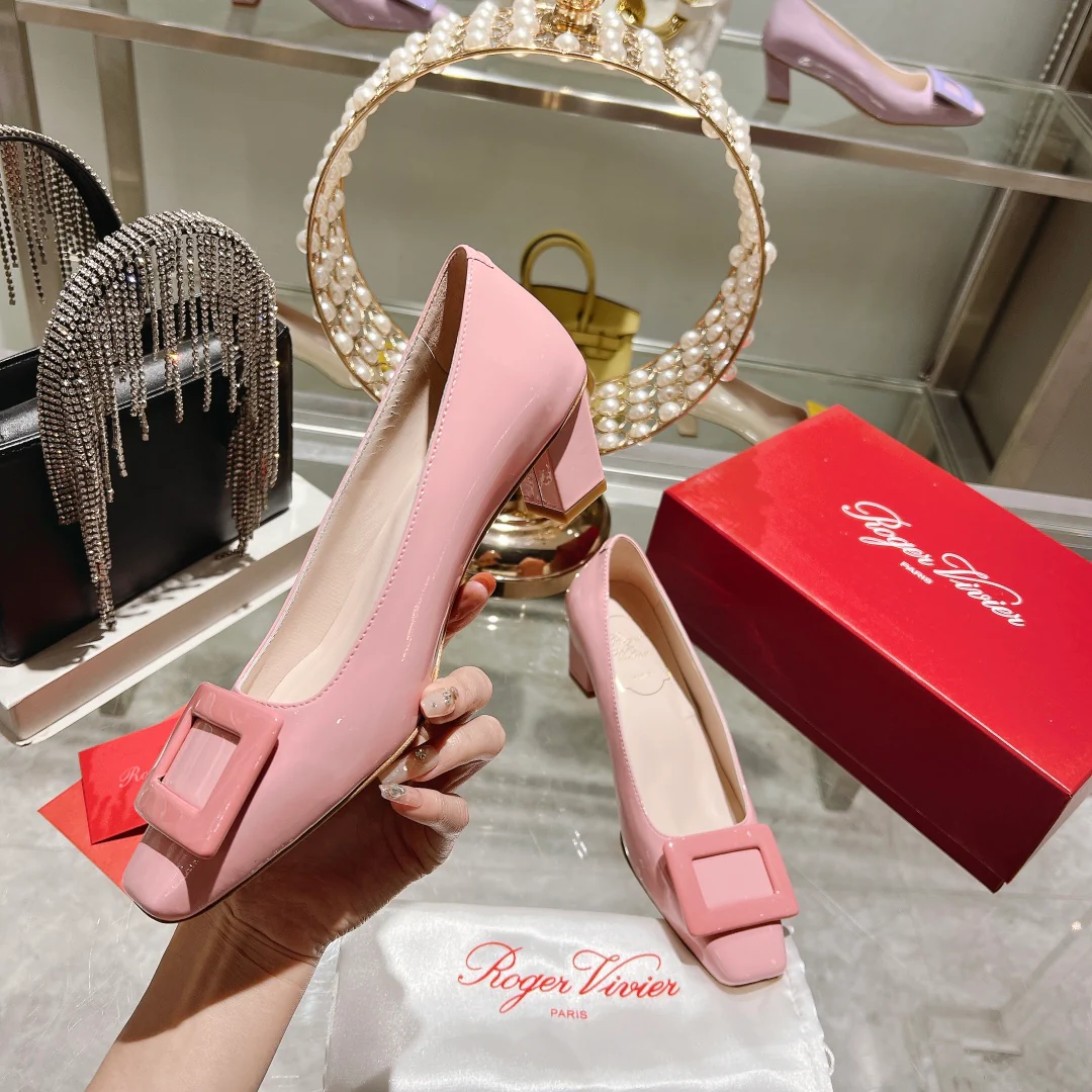 Обувь RV - Новинка весны 2023 - Лакированные туфли на низком каблуке - Розовые