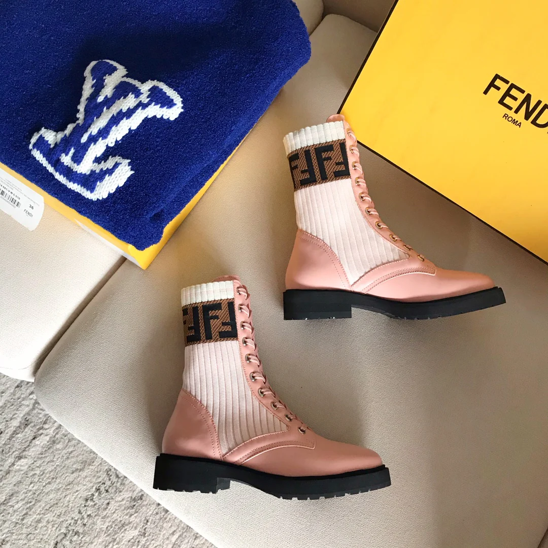 Ботинки-носки Fendi до середины икры - розовые