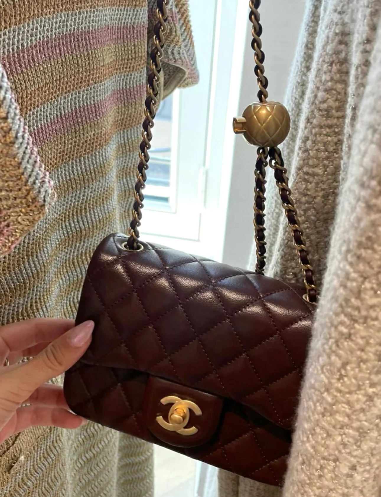 Chanel CF Gold Ball Square Fat Man - Burgundy