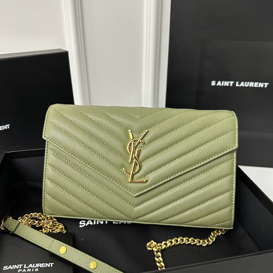 YSL Monogram Caviar WOC Avocado Green Gold Buckle 22cm 1