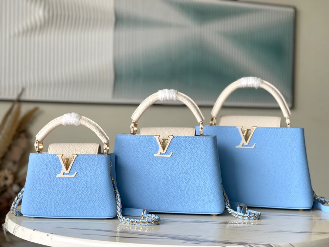 m21887-LV-Taurilon Leather-Capucines Сумка-Синий-Мини