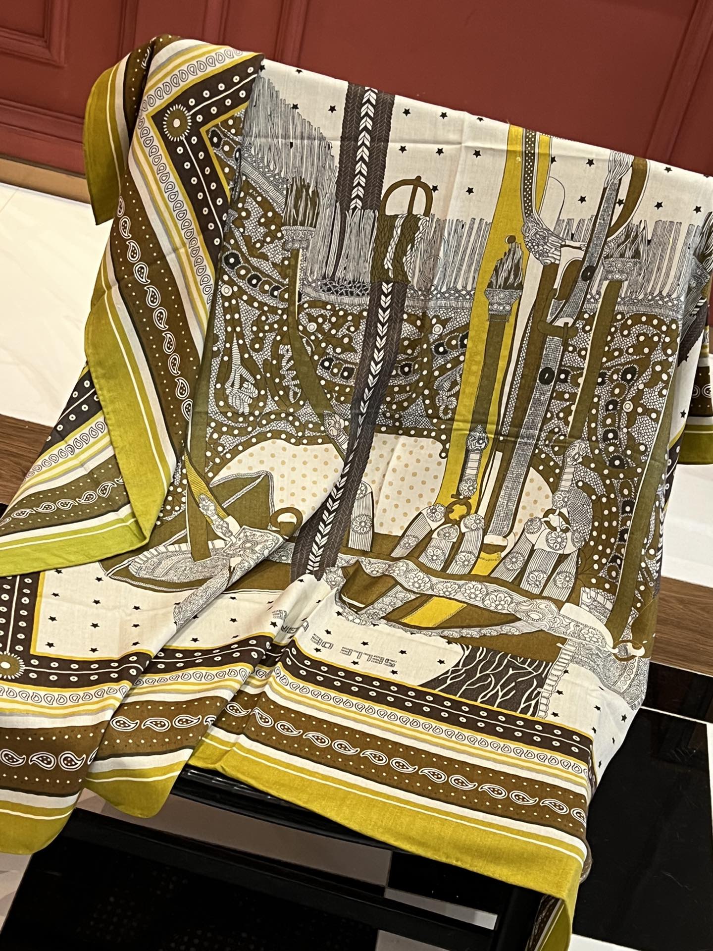 Элегантное двустороннее седло Hermes - 140 см - Шелк-кашемир - Зеленый