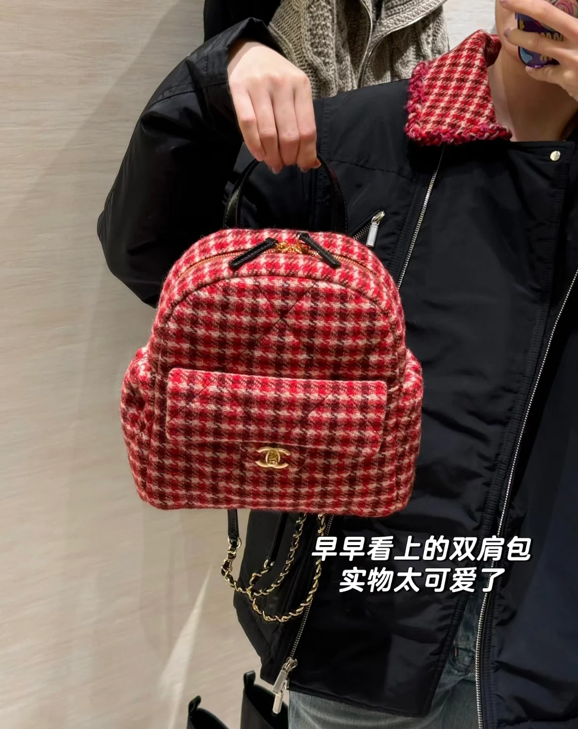 Рюкзак Chanel в клетку ?гусиная лапка? — красный