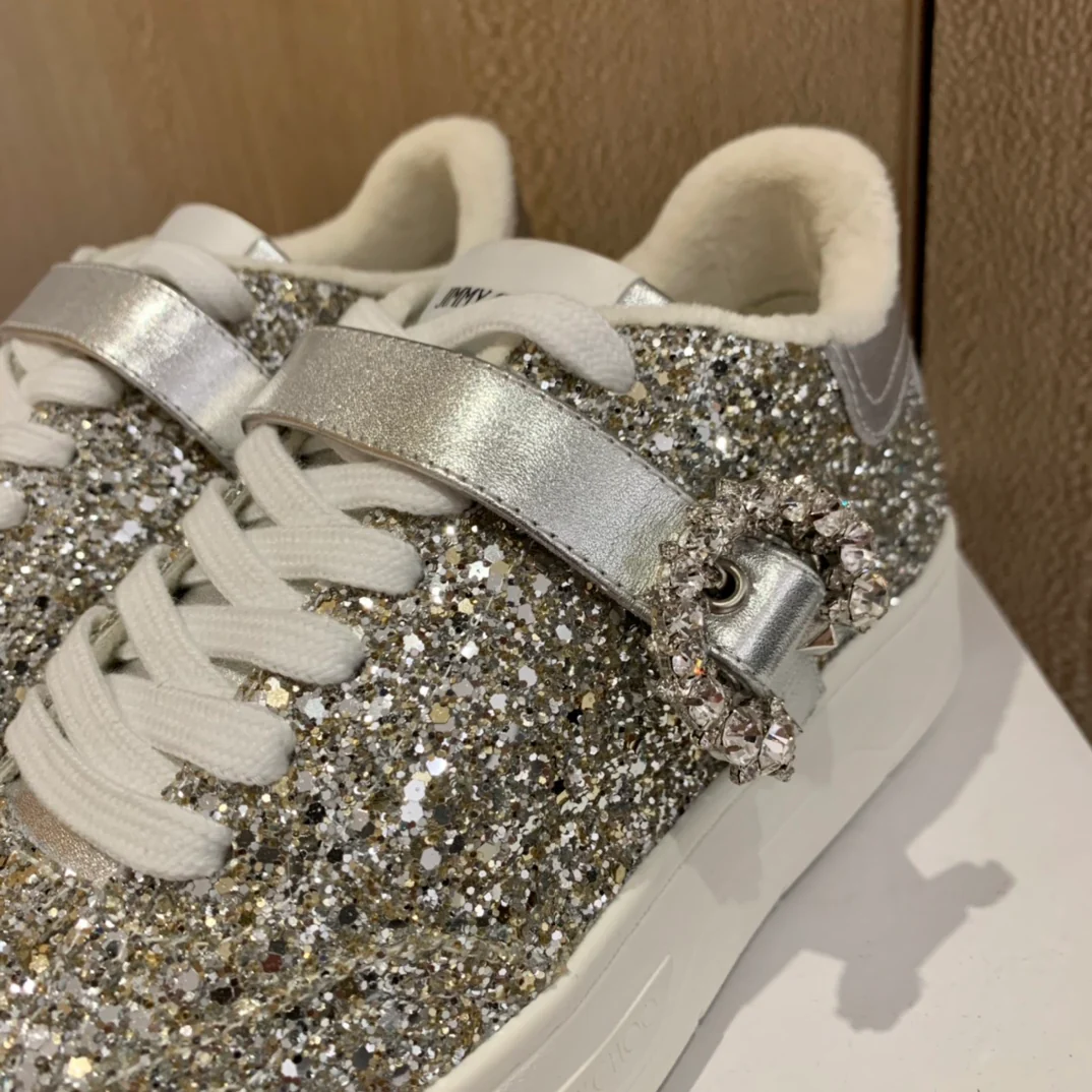 Кроссовки Jimmy Rhinestone Buckle White Sneakers Series - Облегающая обувь - 2