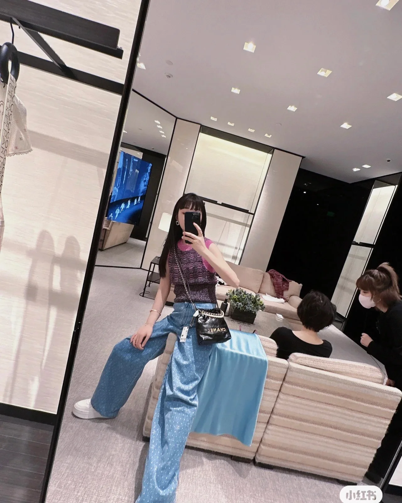 Сумка Chanel No. 22 - черная - двойная цепочка - жемчужная цепочка