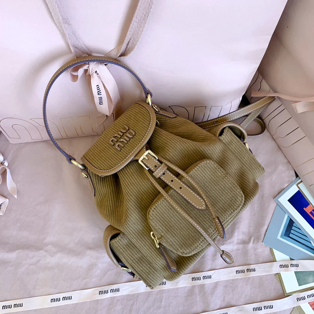 Рюкзак Miu Miu-5bz043 из вельвета - коричневый