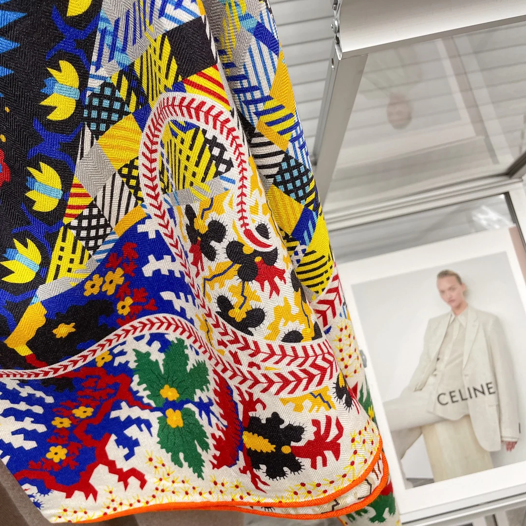 Большой двусторонний шарф Hermes - 136 см - 30 см - Шелк 70 - Шерсть - 6 см