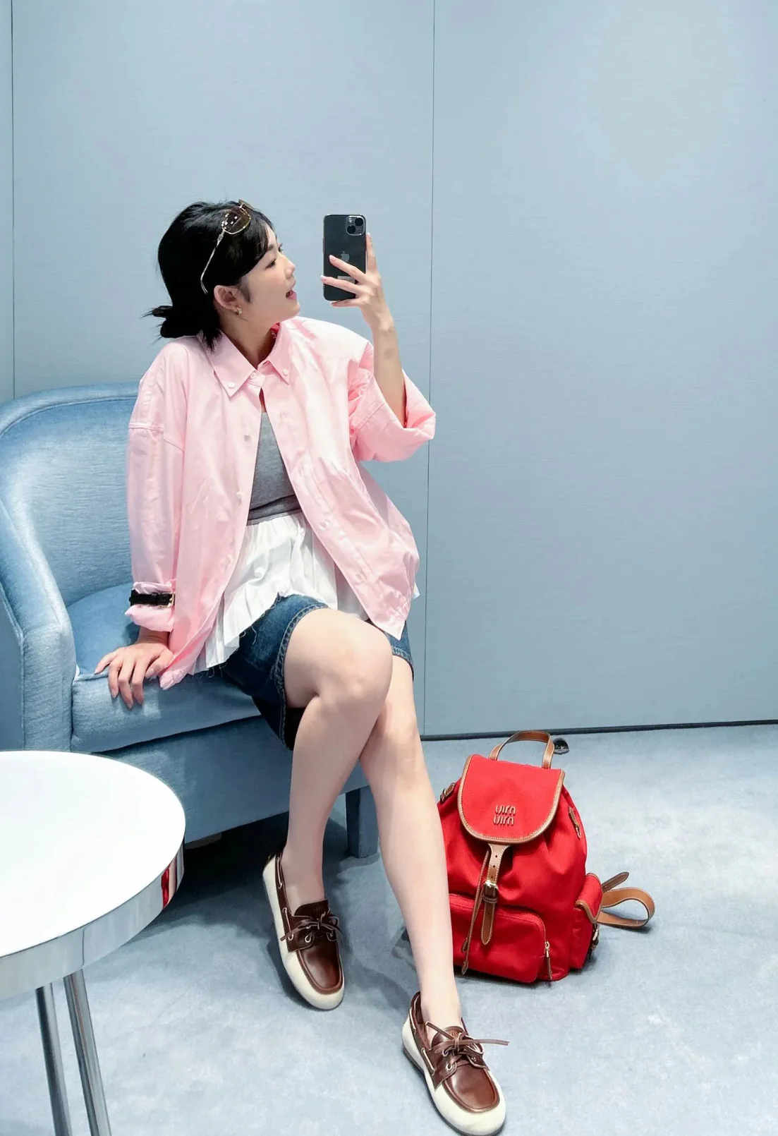 Рюкзак Miu Miu из канваса и кожи — красный (образ представлен отдельно)