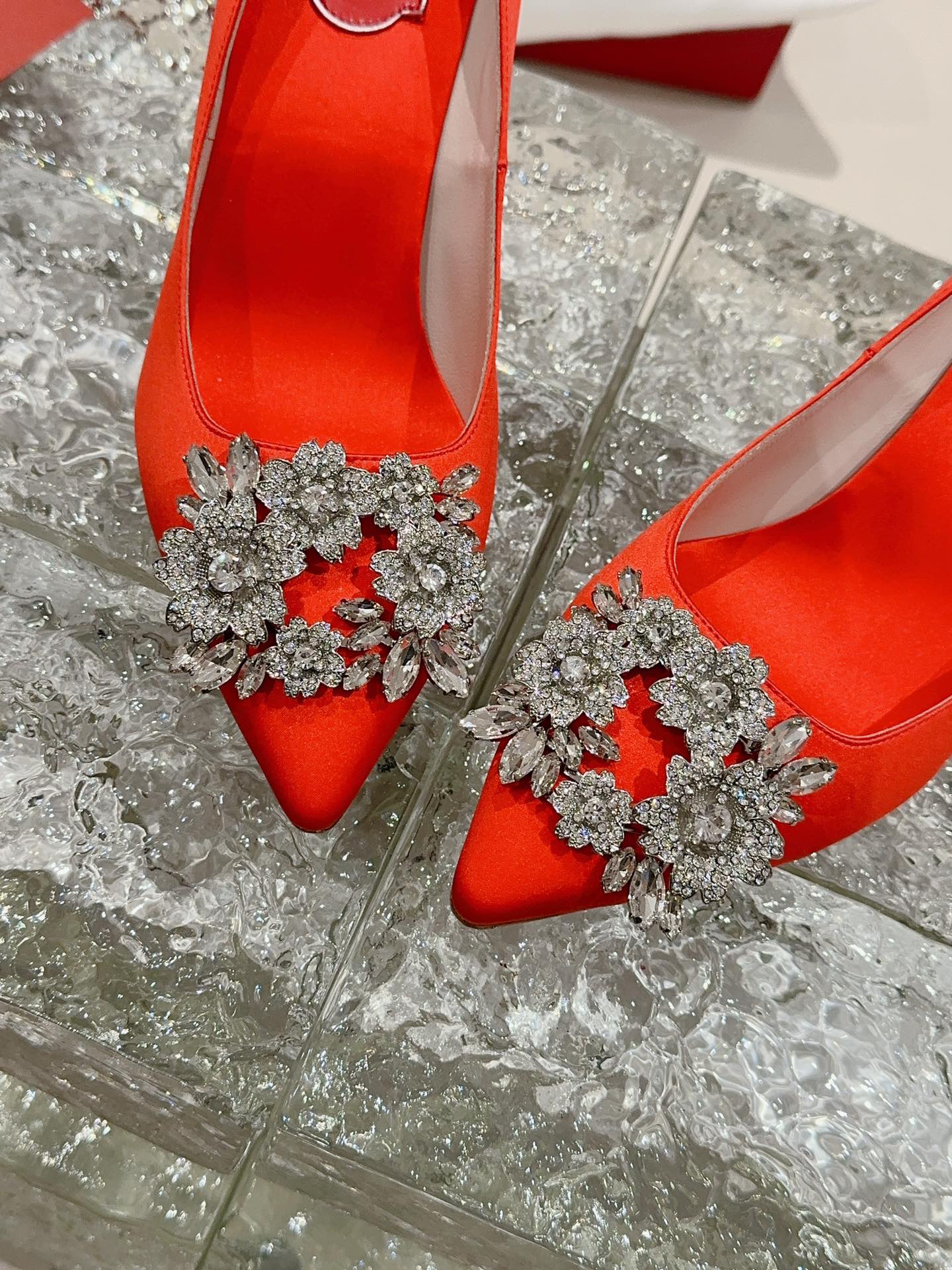 Туфли с квадратным носком и пряжкой - 2024 - Высокие каблуки - Красные