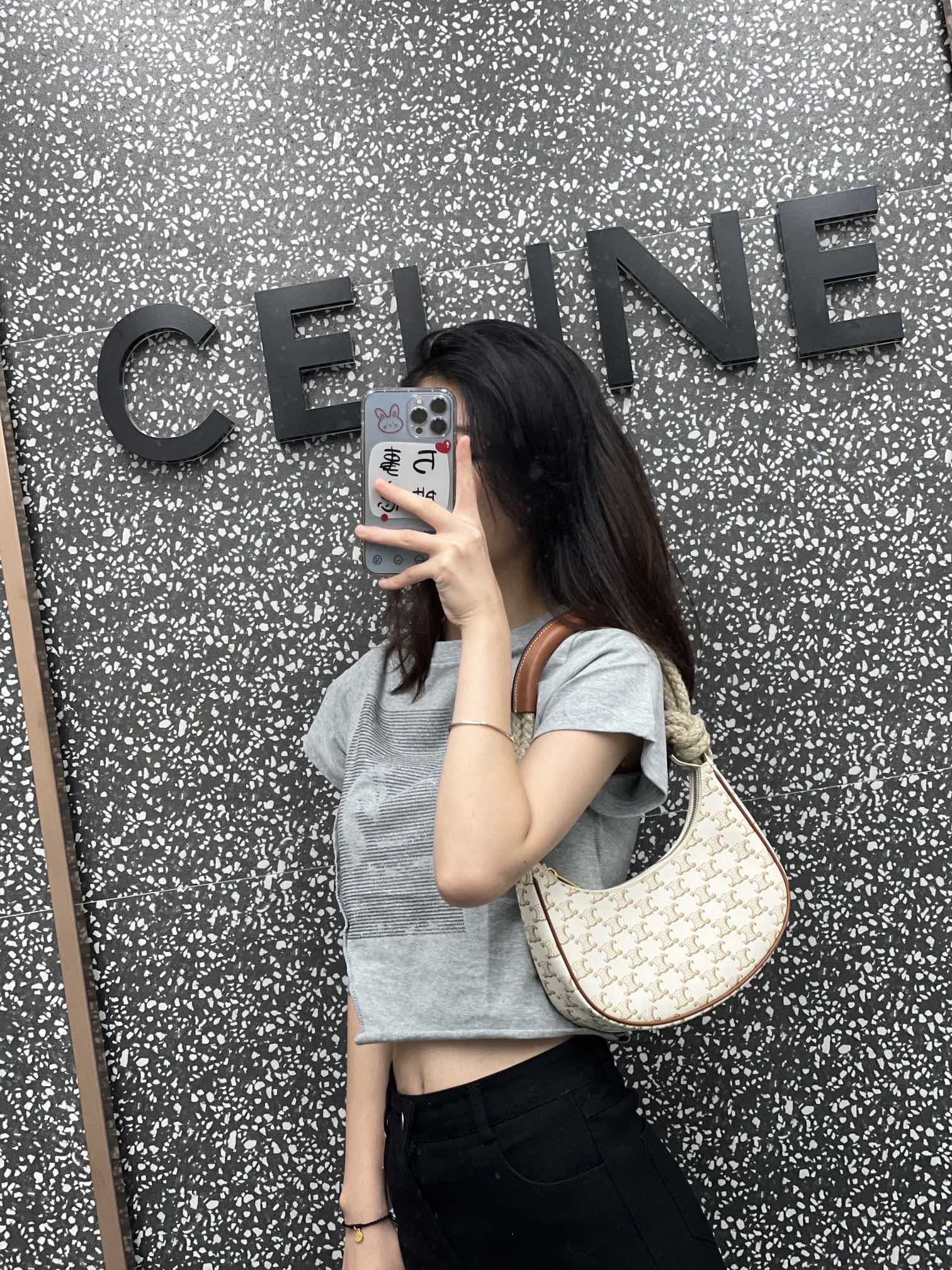 Сумка через плечо Celine Ava - плечевой ремень из пеньковой веревки - бело-коричневая.