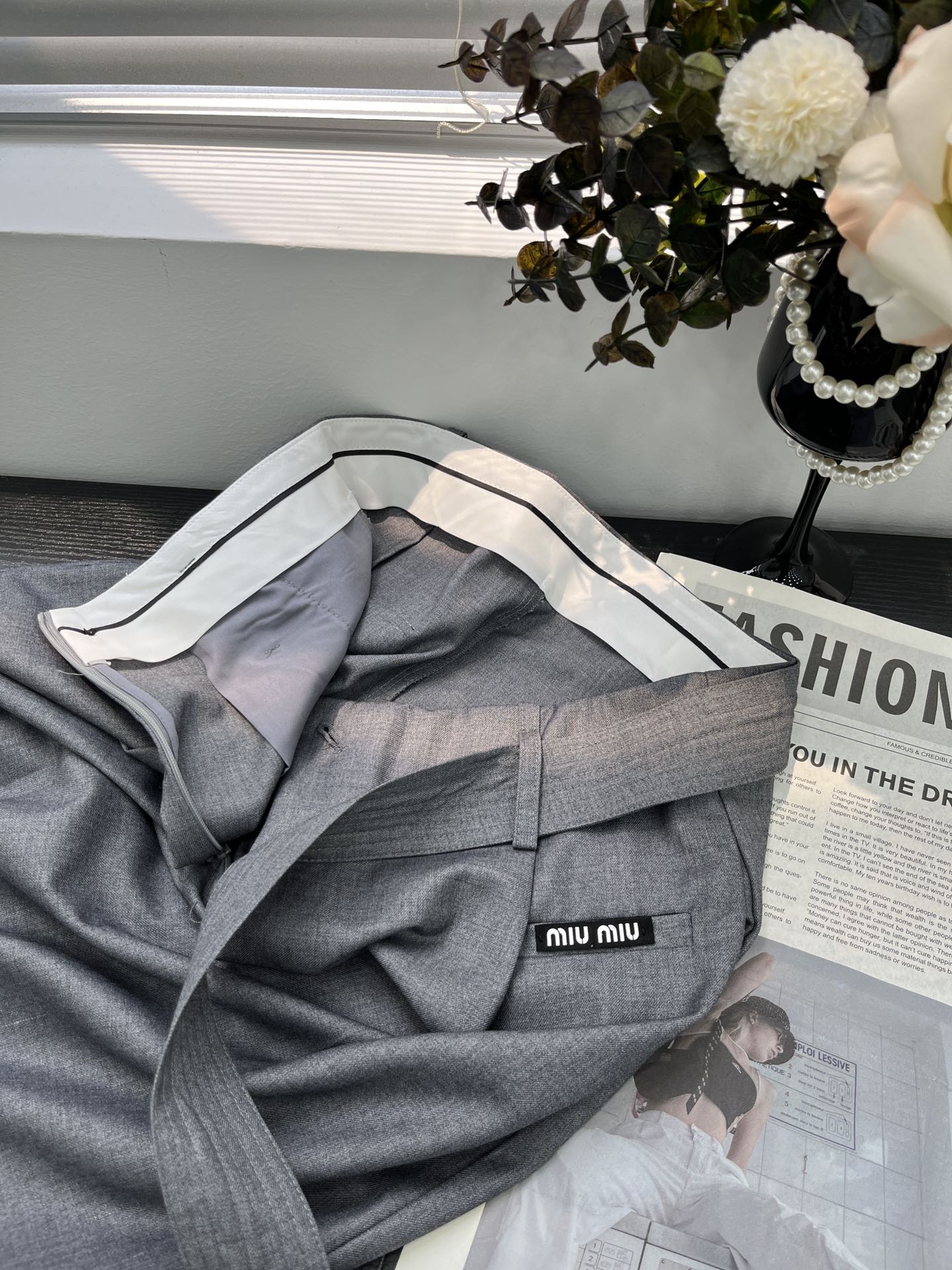 Miu Miu-2404 - Повседневные брюки с поясом, новый стиль, серые