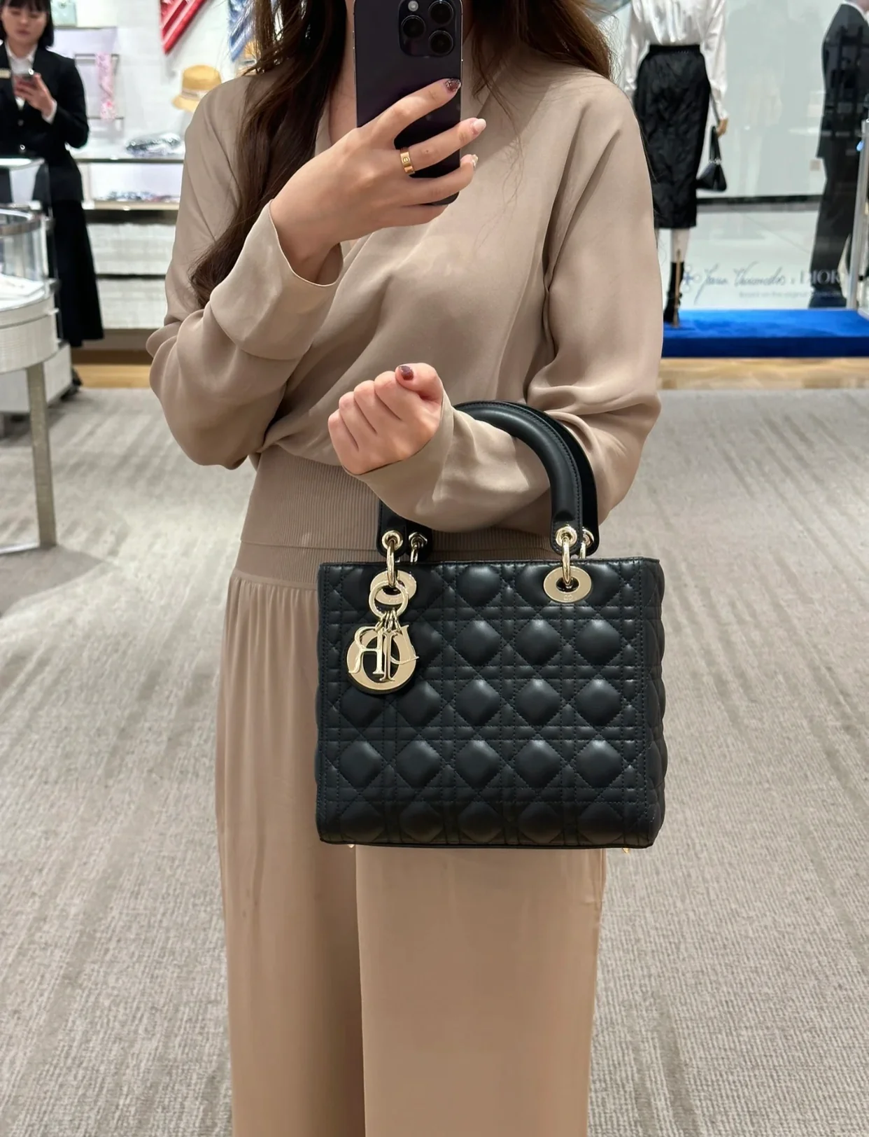 Dior Lady - Five-Quarter Princess Diana - Золотая пряжка - Черная лакированная кожа