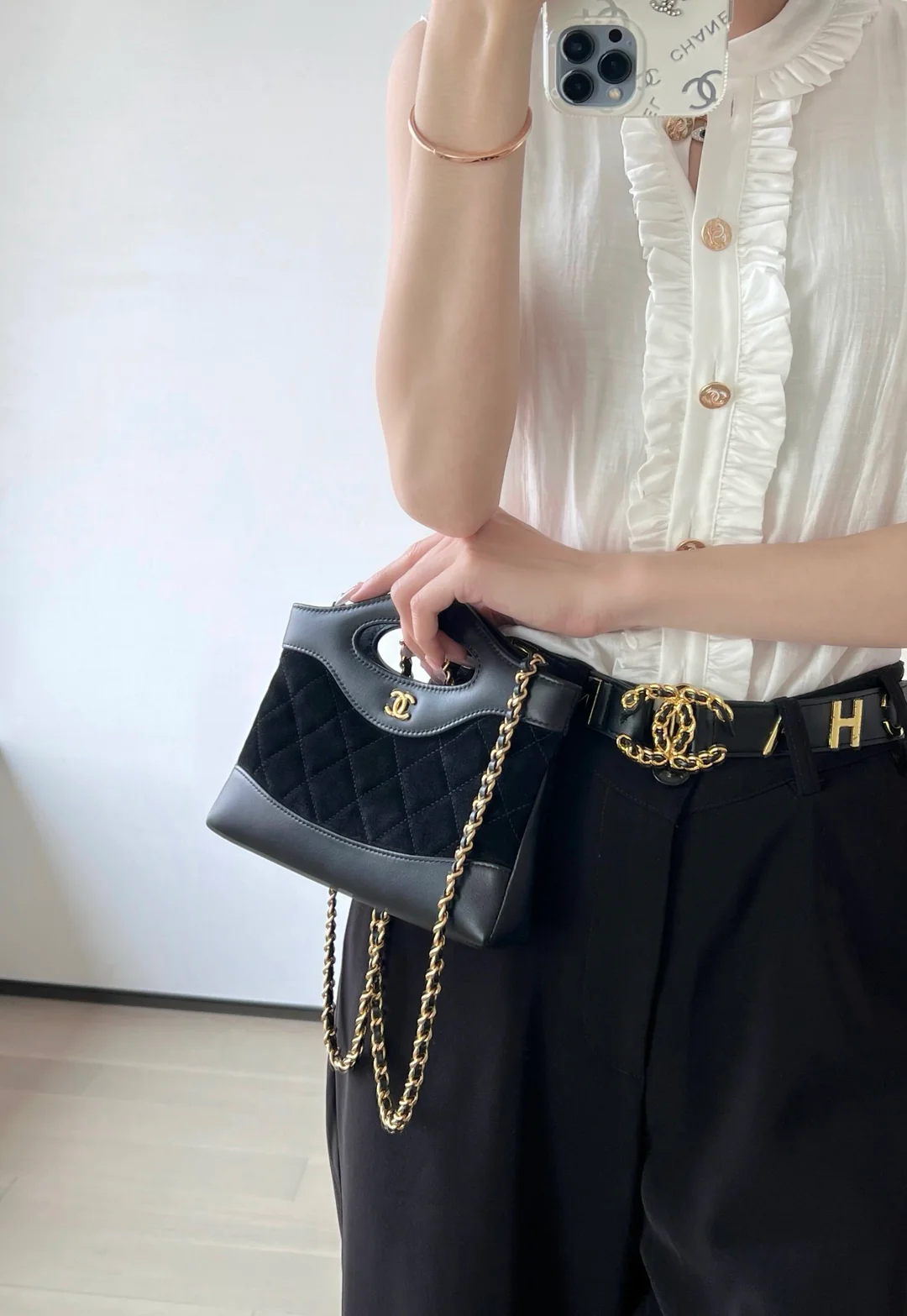 Сумка Chanel 25p nano31, замша, черная.