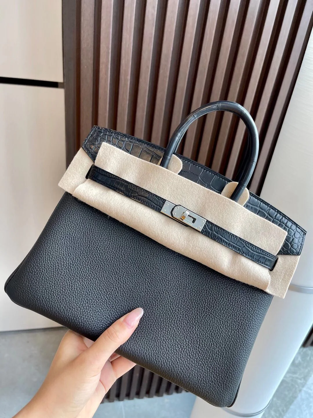 Сумка Hermes Birkin 25 Touch Togo Square Crocodile Silver Buckle