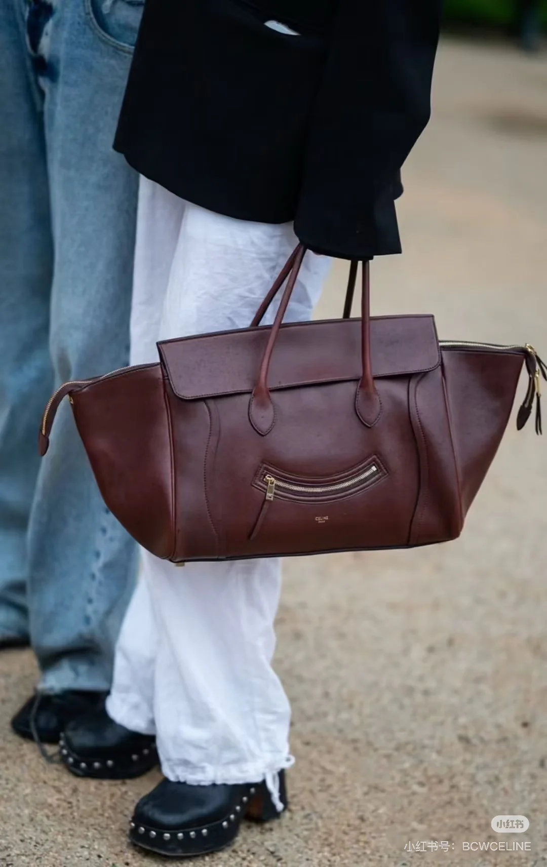 Новая модель багажа Celine, новая версия, сумка с изображением смайлика, темно-коричневая.