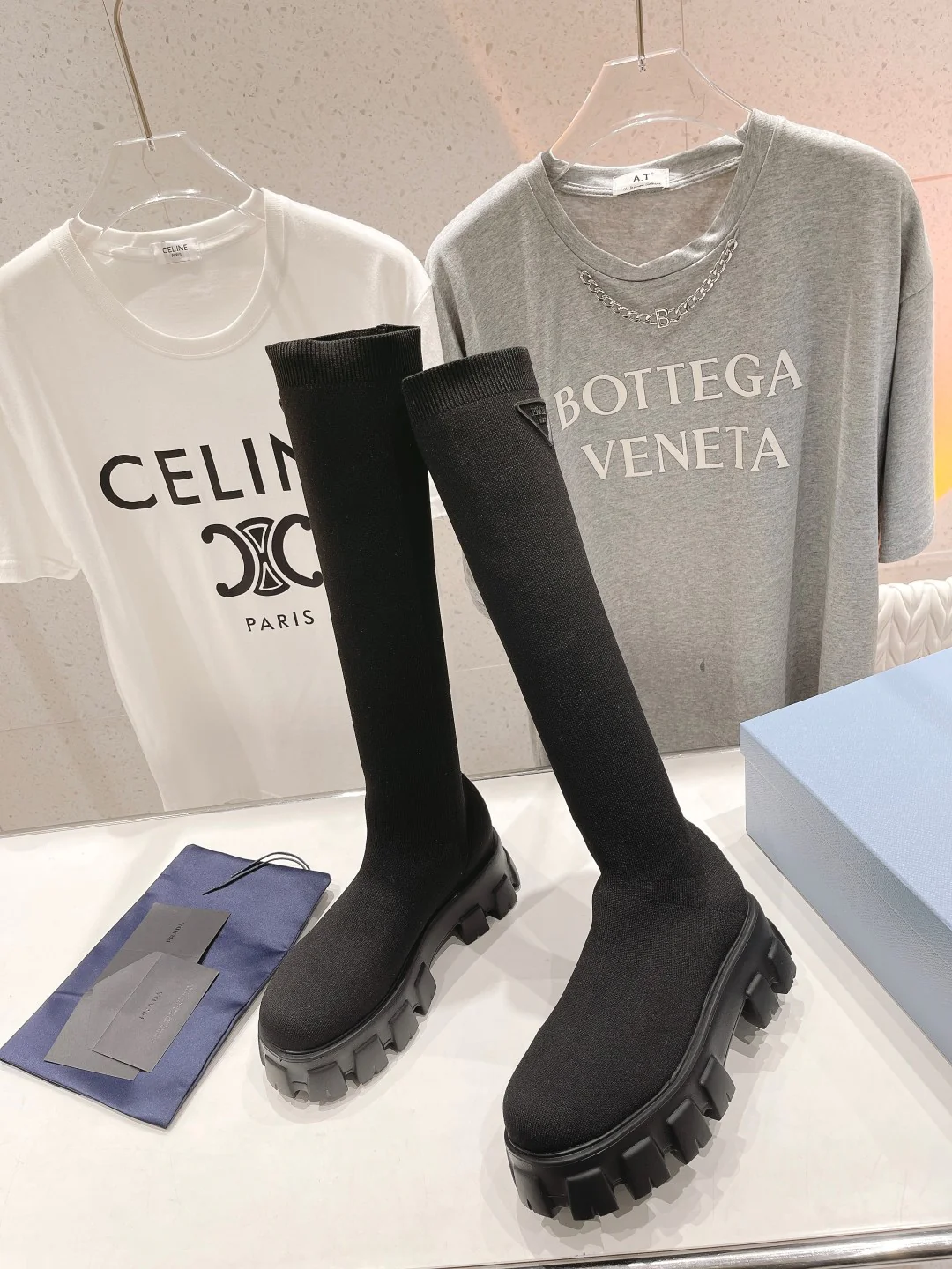 Ботинки на высоком каблуке Prada 2024 - черные