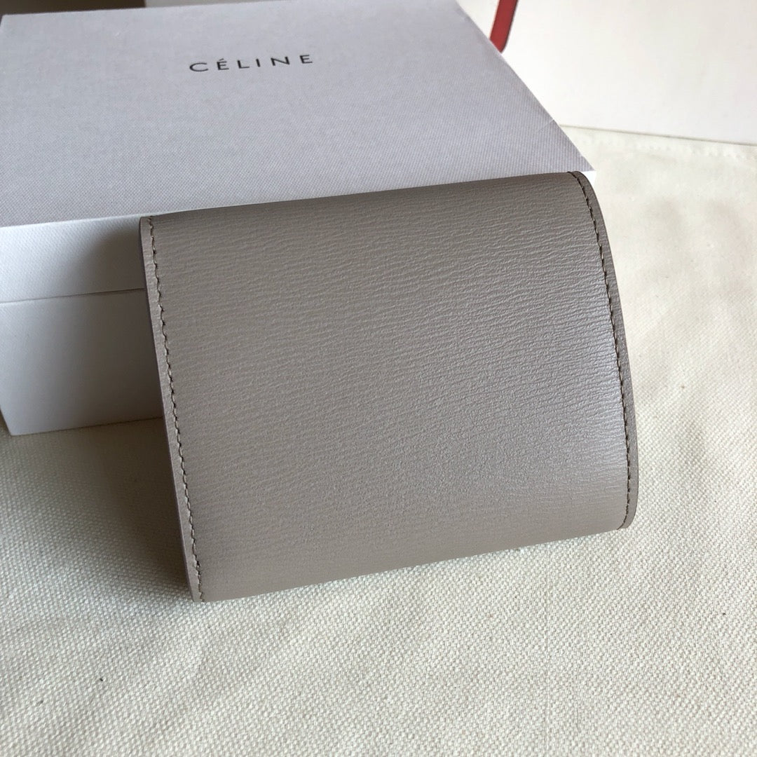 Короткий трехсекционный кошелек Celine - темно-серый с узором 