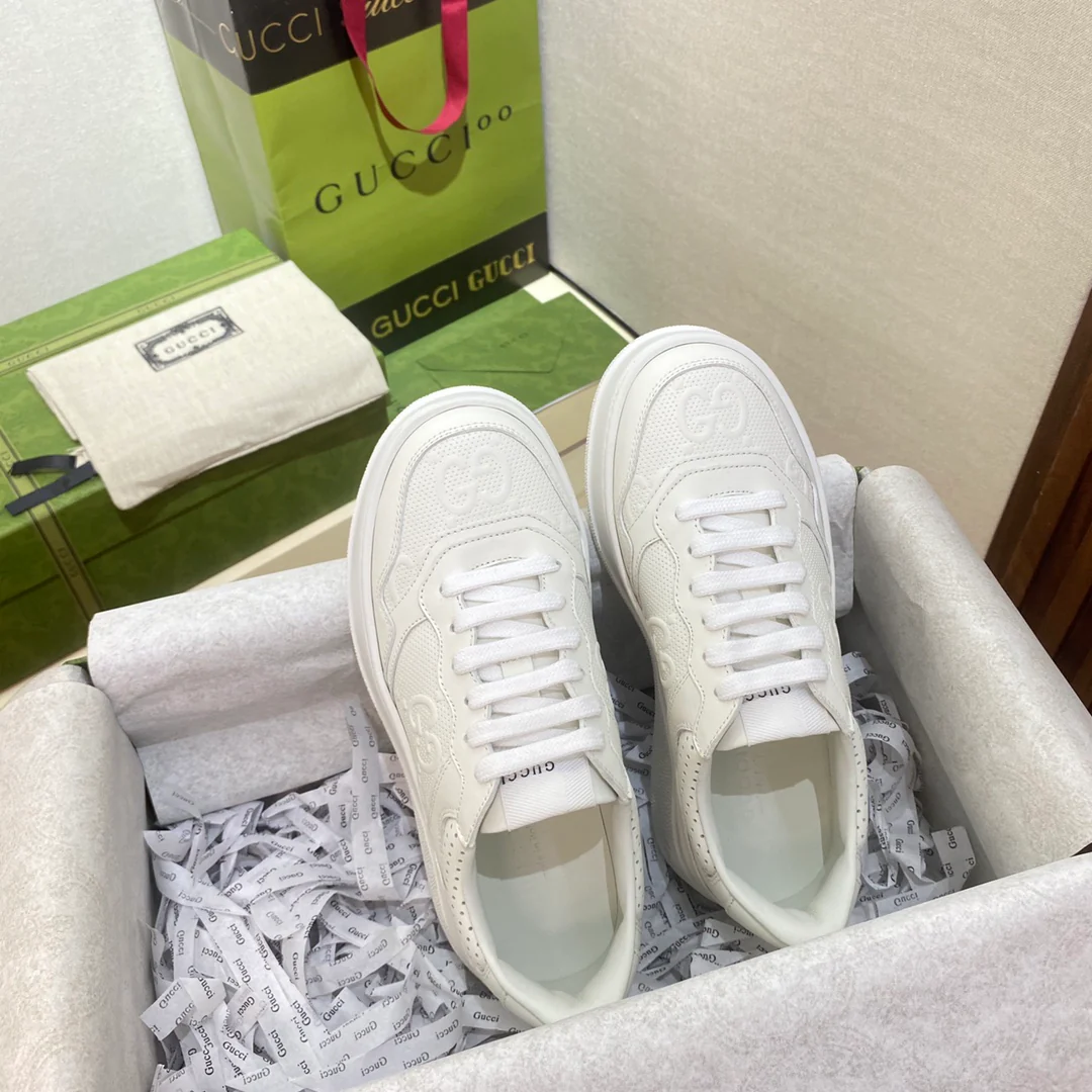 Белые кроссовки на платформе Gucci - унисекс - белые