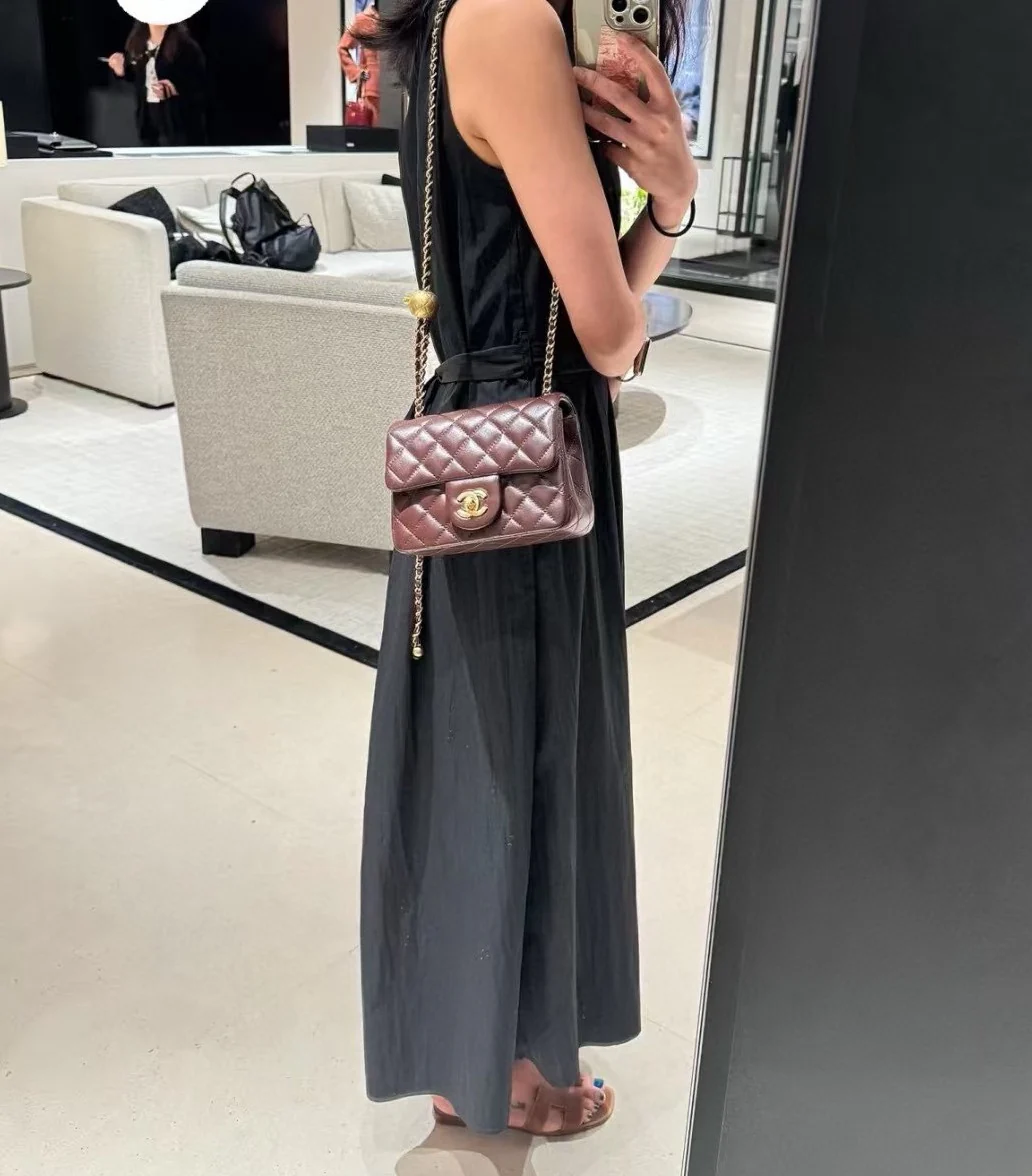 Chanel 24k CF Gold Ball Square Fat Man - Reddish Brown