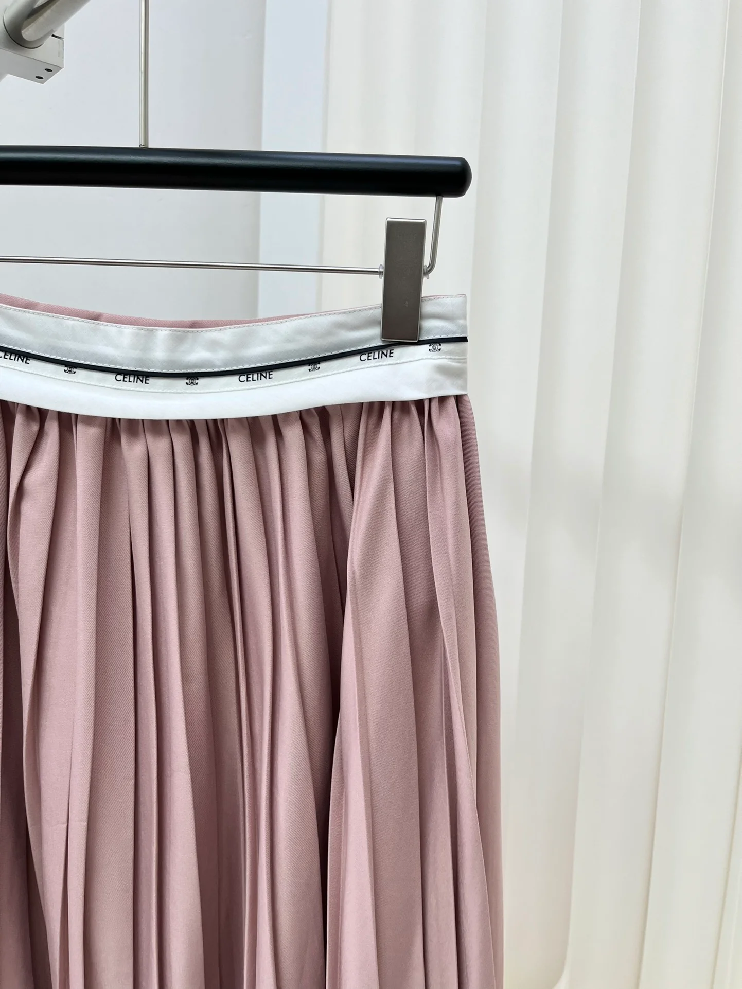 Плиссированная юбка-миди А-силуэт Celine 2403 ручной работы - розовая