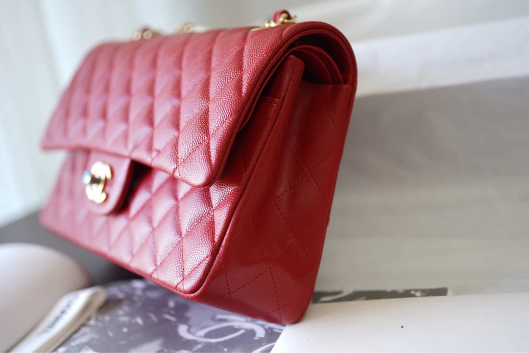 Сумка Chanel Caviar Textured Leather CF Bag - Красная - 25 см