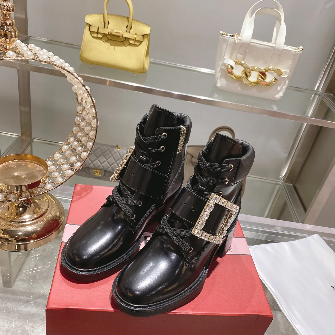 Обувь RV - Коллекция осень/зима 2022 - Популярные модели среди знаменитостей, таких как Джои Янг и Нана Оу-Янг - Ботинки на массивном каблуке