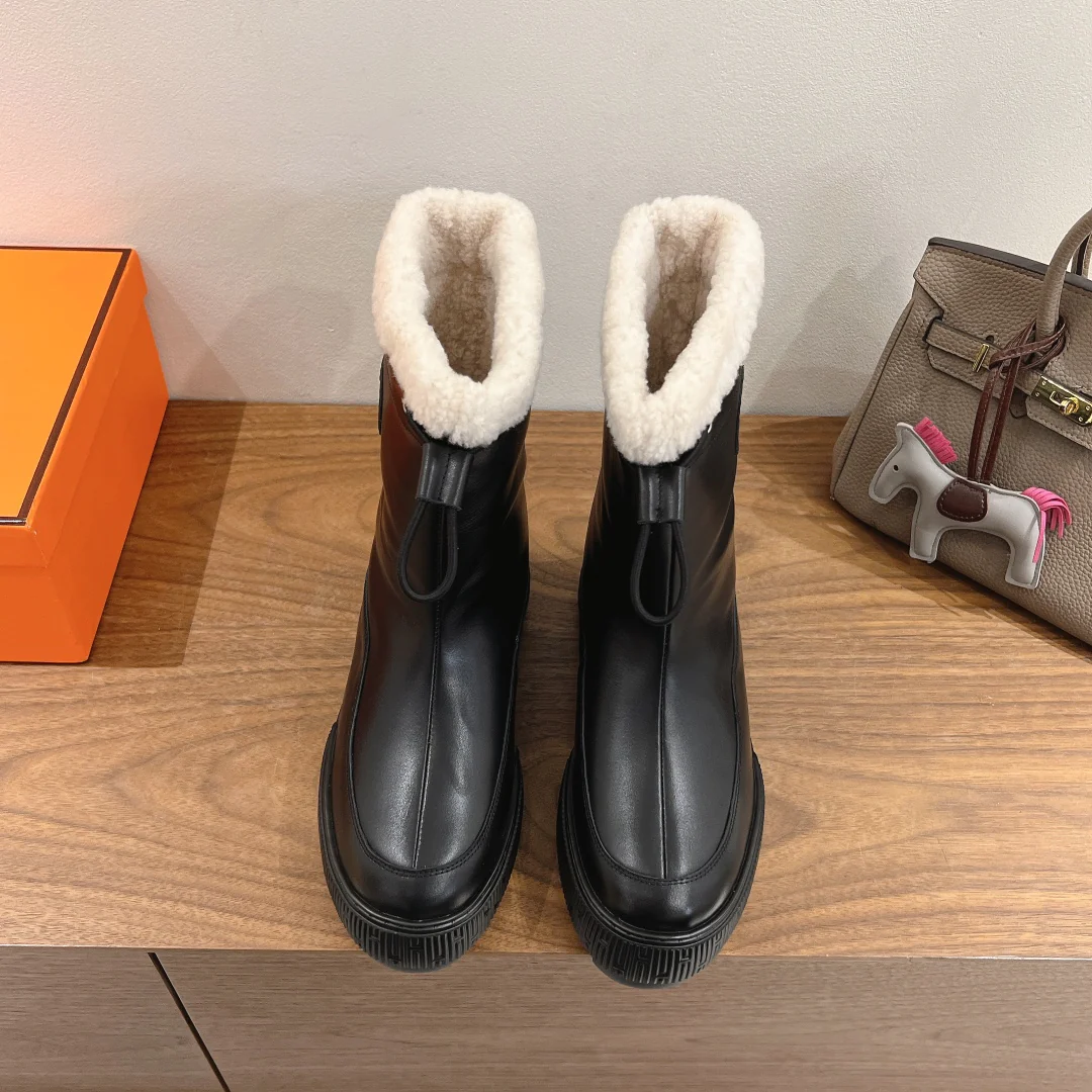 Классические шерстяные сапоги Hermes 2024 — черные