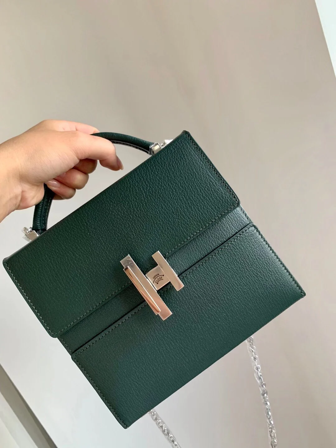 Hermes Cinhetic 24 Chevre Pine Green Silver Buckle