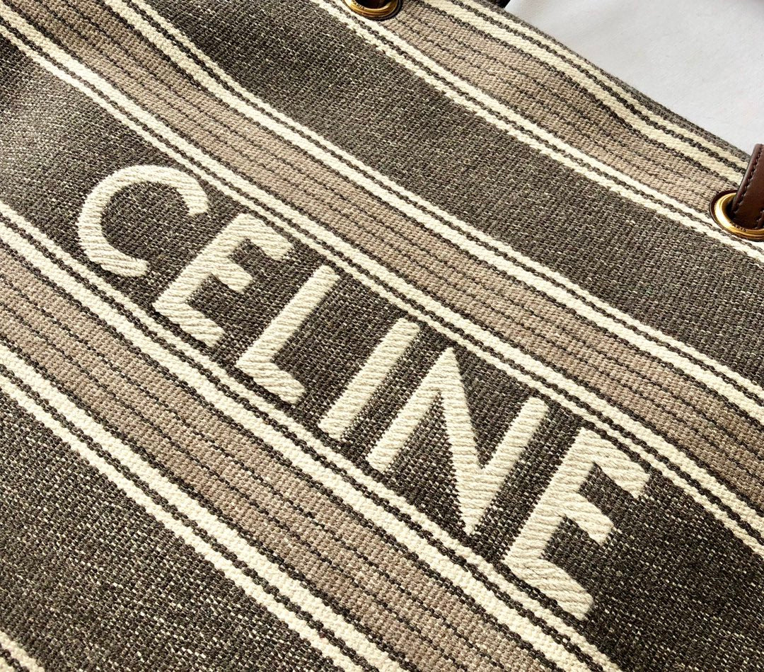 Celine - Квадратная сумка из полосатого жаккарда и телячьей кожи