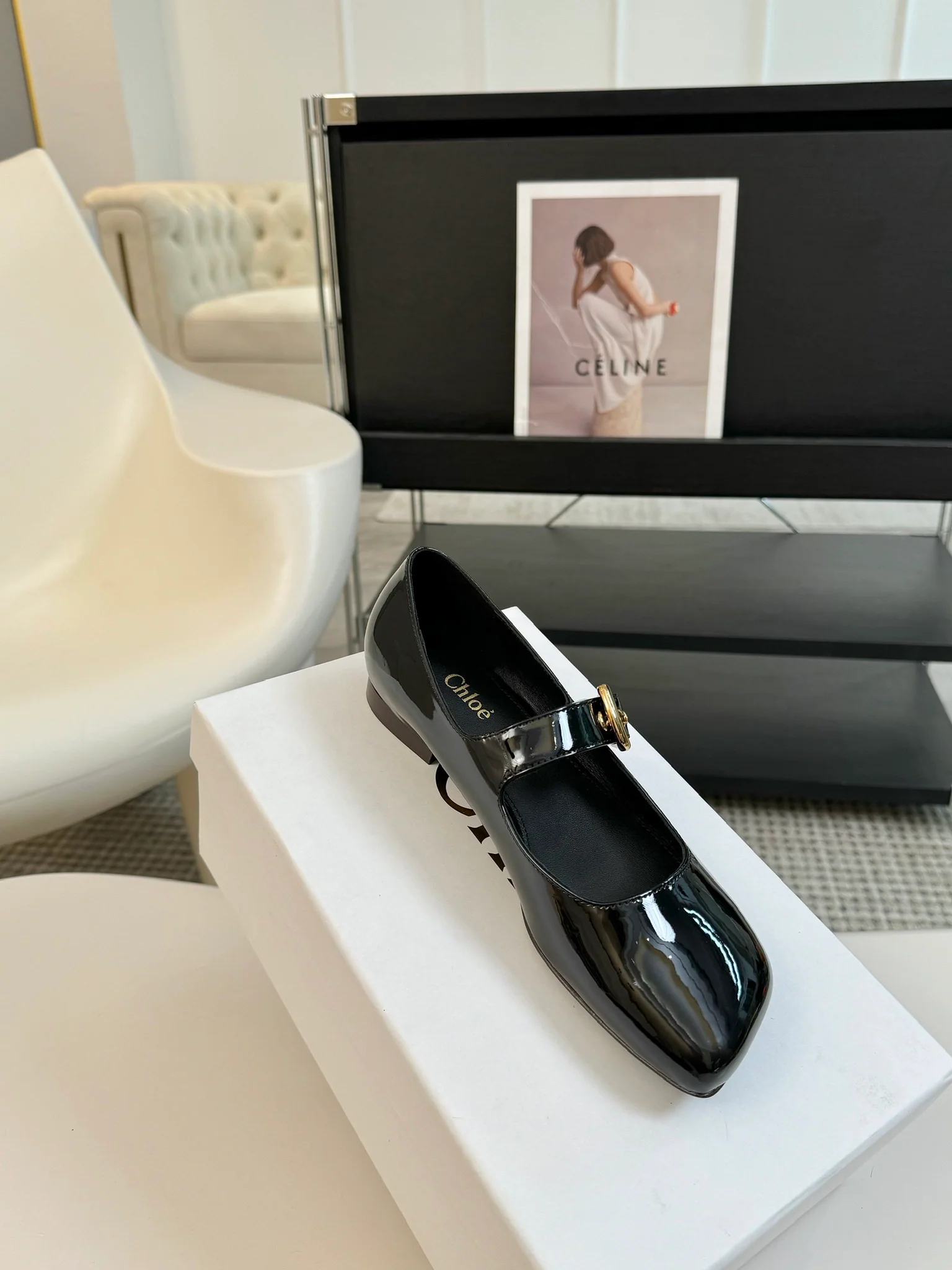 Туфли-мэри-джейн Chloe 2024 с квадратным носком - черные