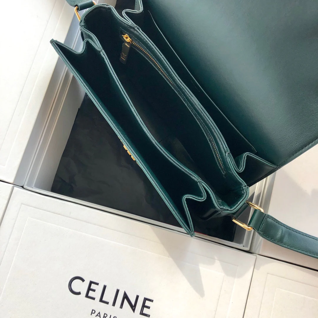 Celine Triomphe Medium Calfkin Dark Green