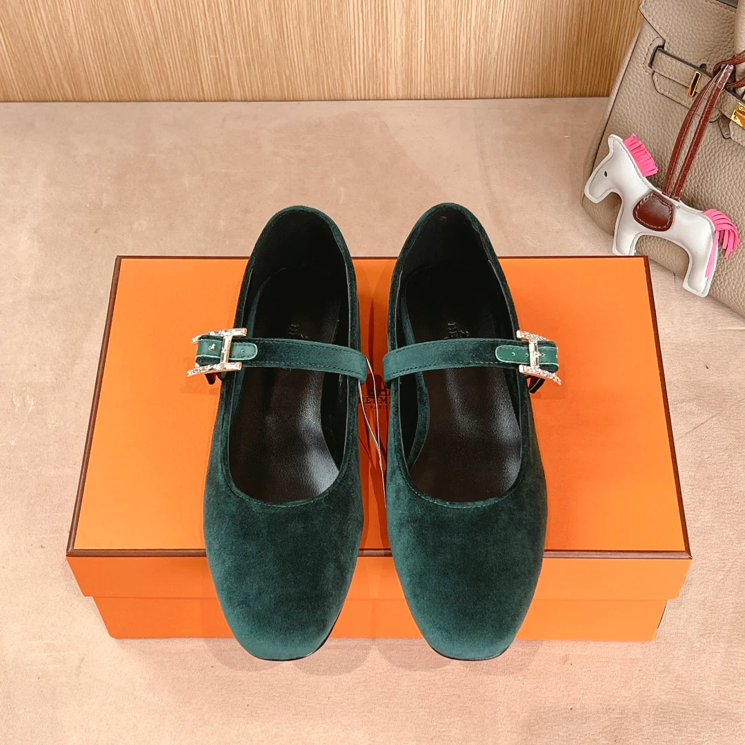 Балетки Hermes 2024 - темно-зеленые