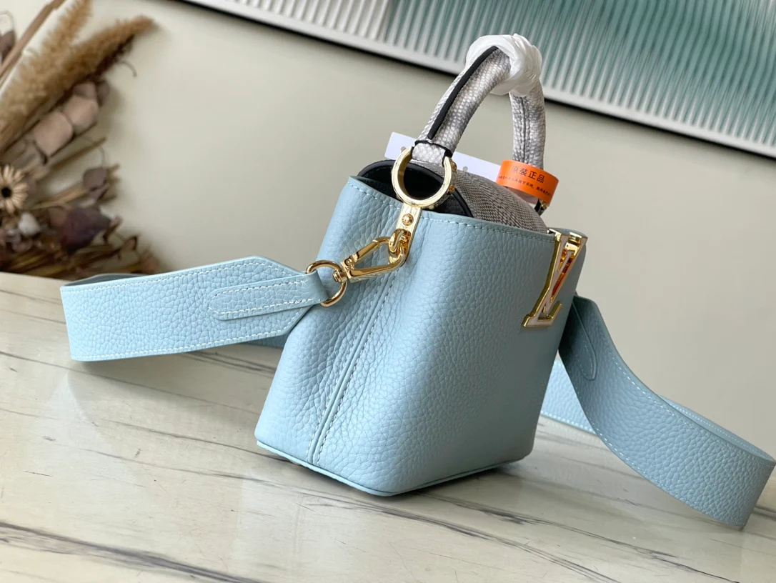 m21166-LV-Taurilon Leather-Capucines Сумка-Змеиный Синий-Мини