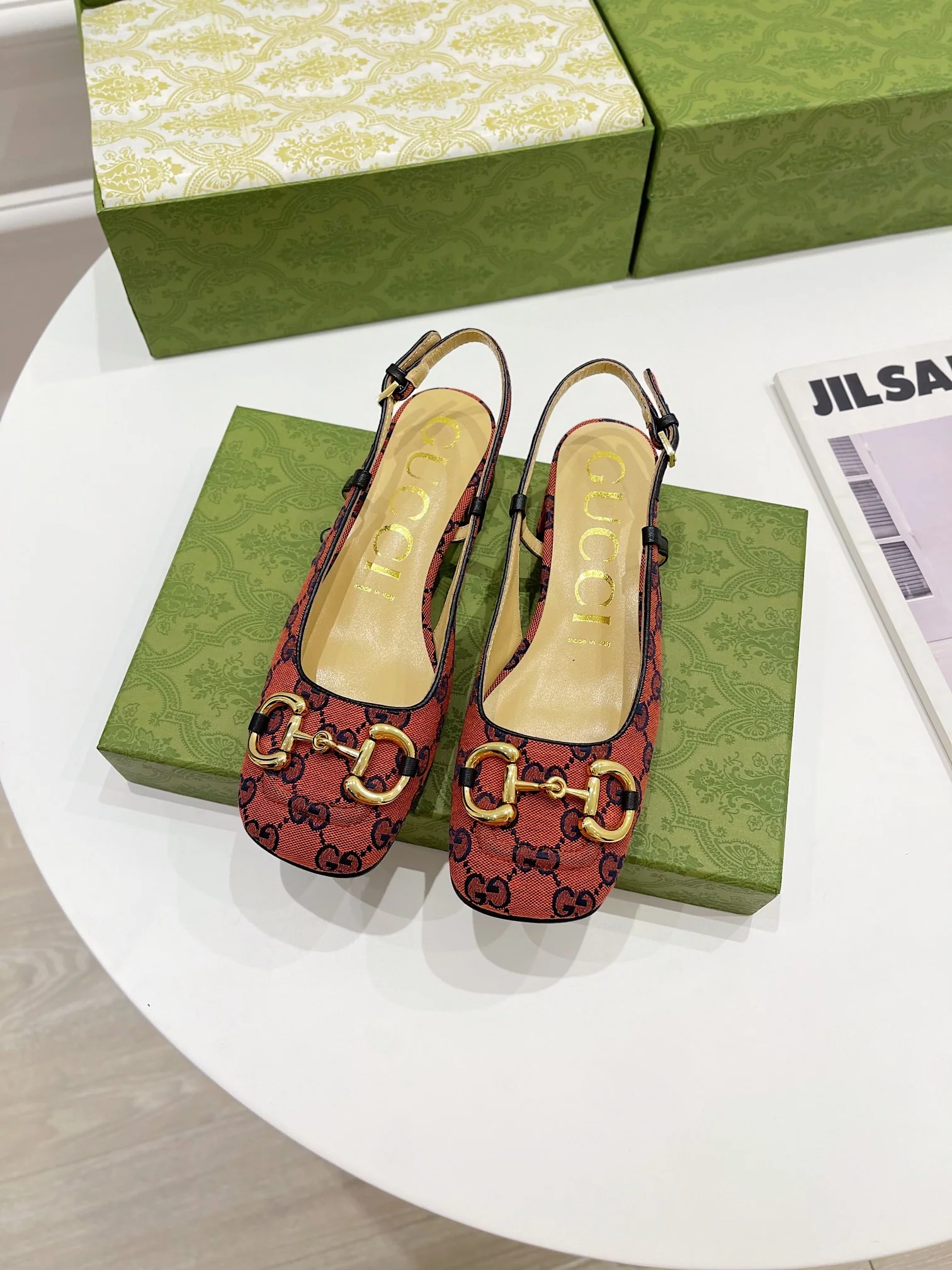 Gucci - Ретро с квадратным носком - Массивный каблук - Низкий каблук - Сандалии