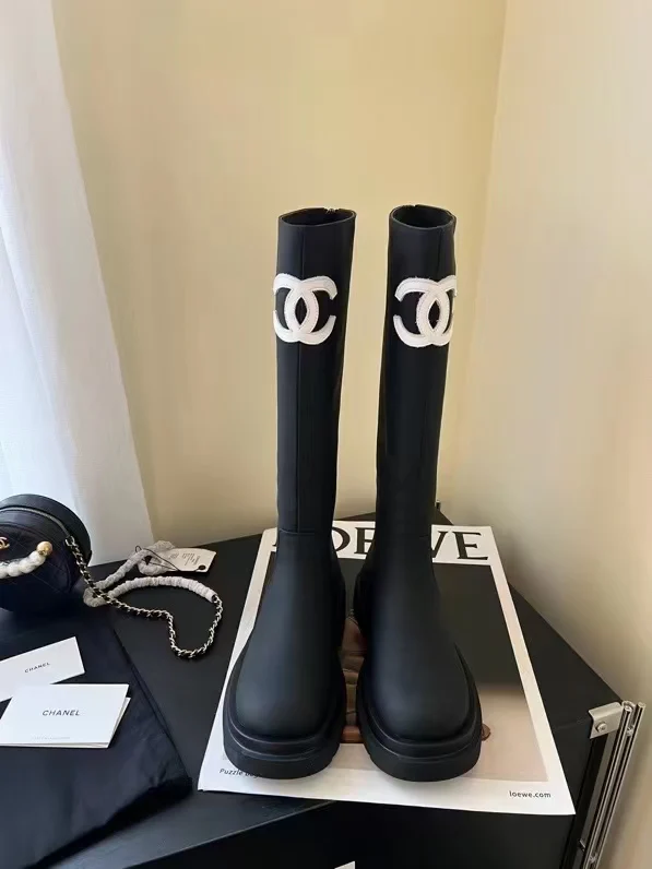 Chanel - Шерстяные сапоги для верховой езды - Черные