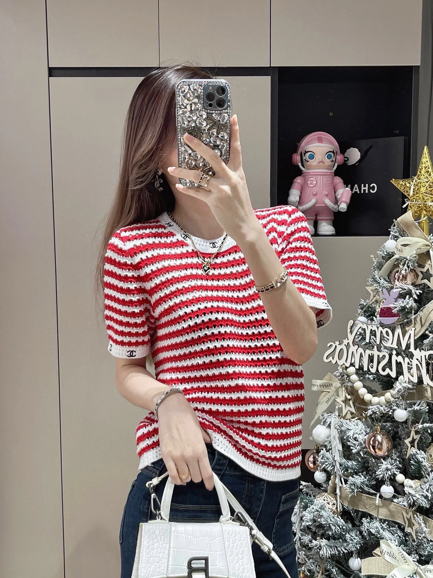 Футболка Chanel 2403 из трикотажа с короткими рукавами и полосками в стиле ?цветные блоки? — 2 шт.