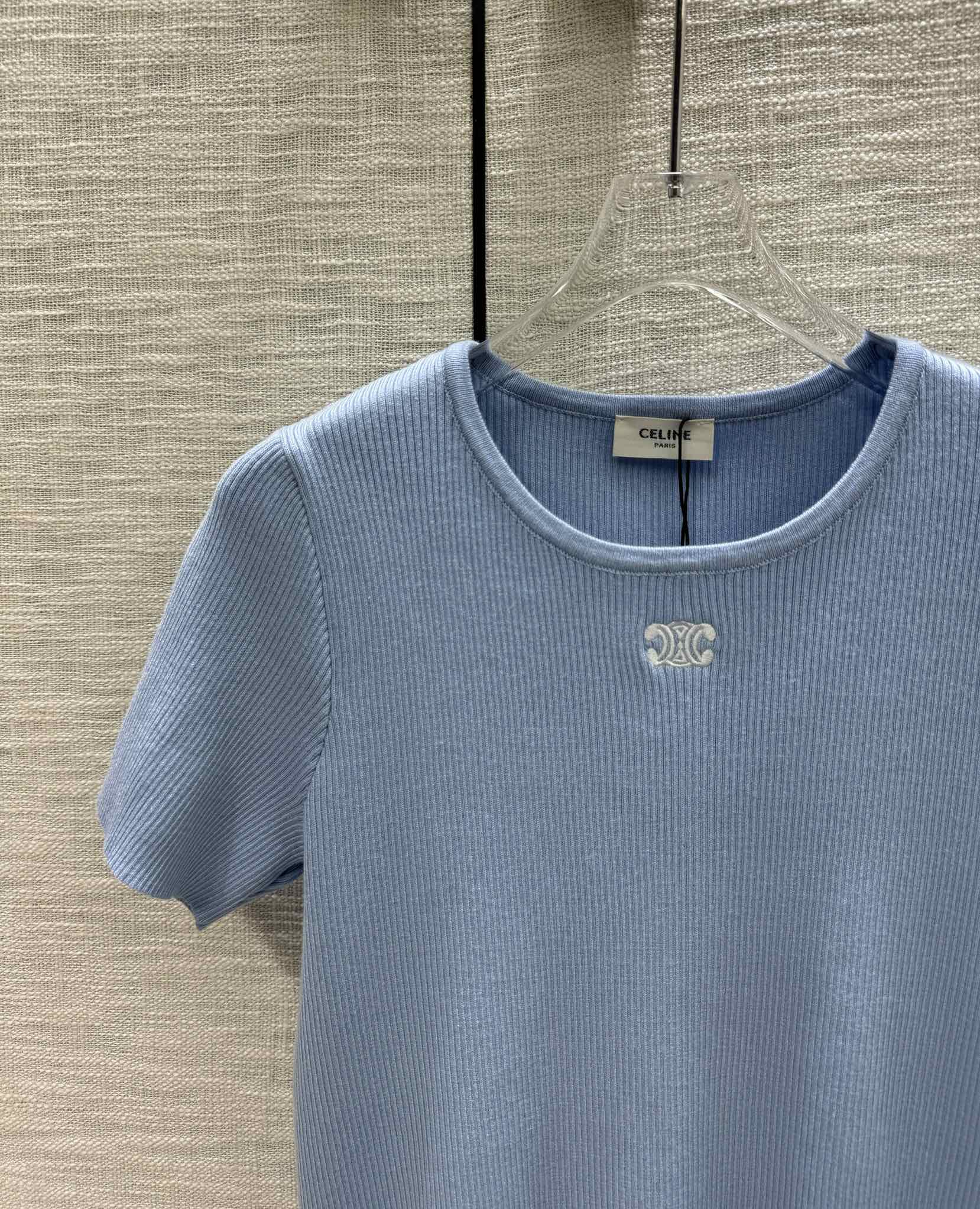 Вязаный топ с коротким рукавом Celine 2403 - синий