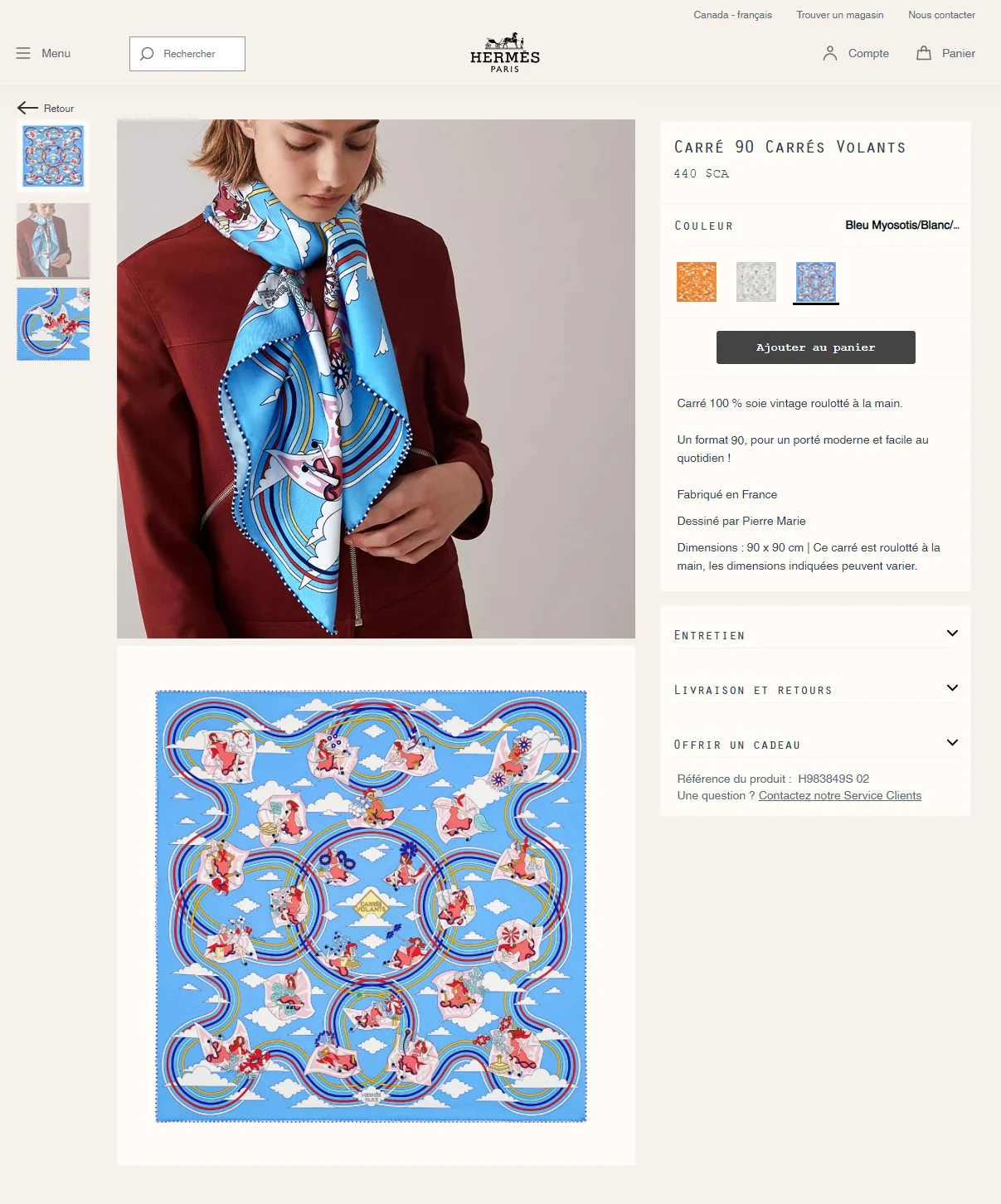 Hermes - Cloud Girl - Шелковый шарф 90-х годов