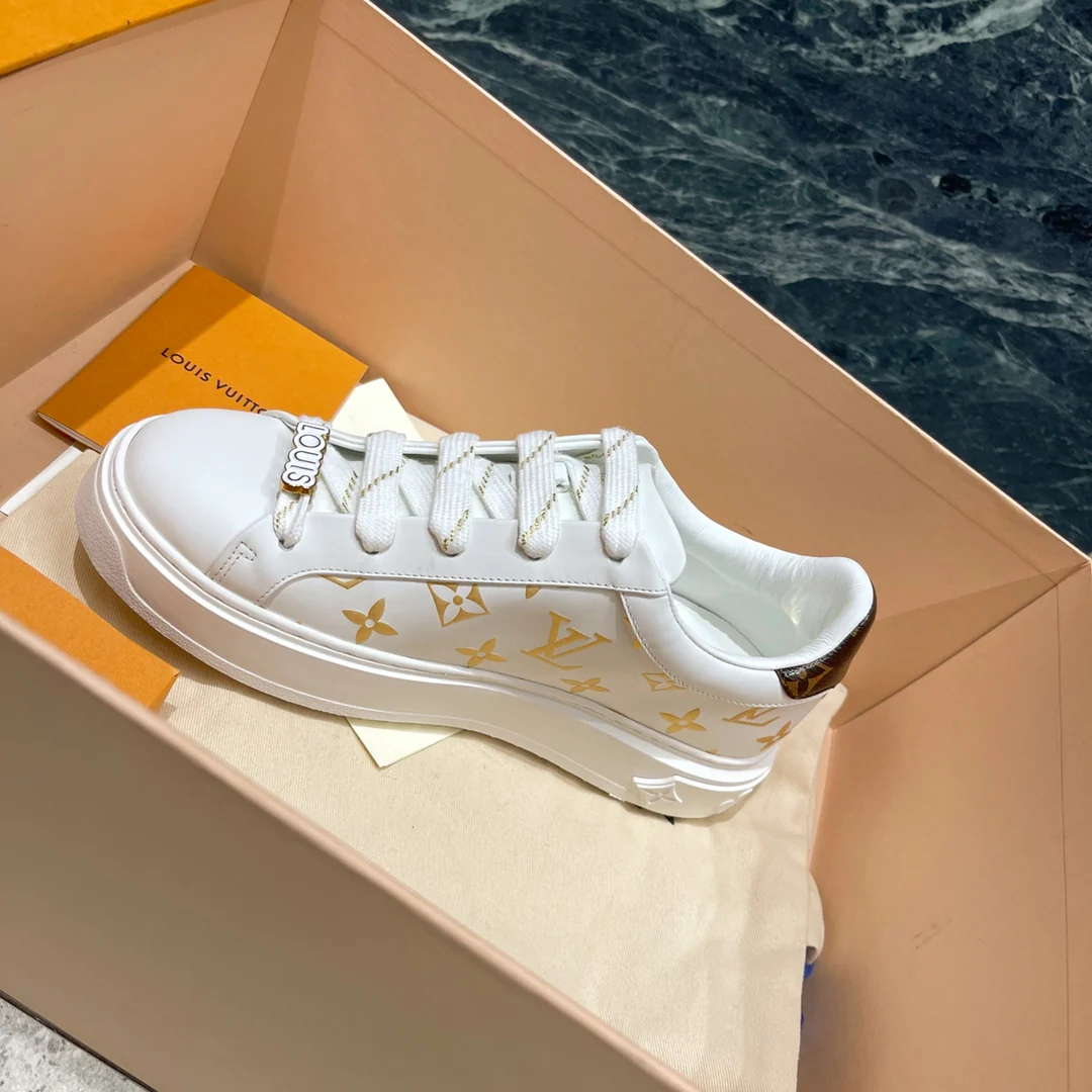 Обувь LV - LV Time Out - белые кроссовки на платформе - тиснение золотой фольгой