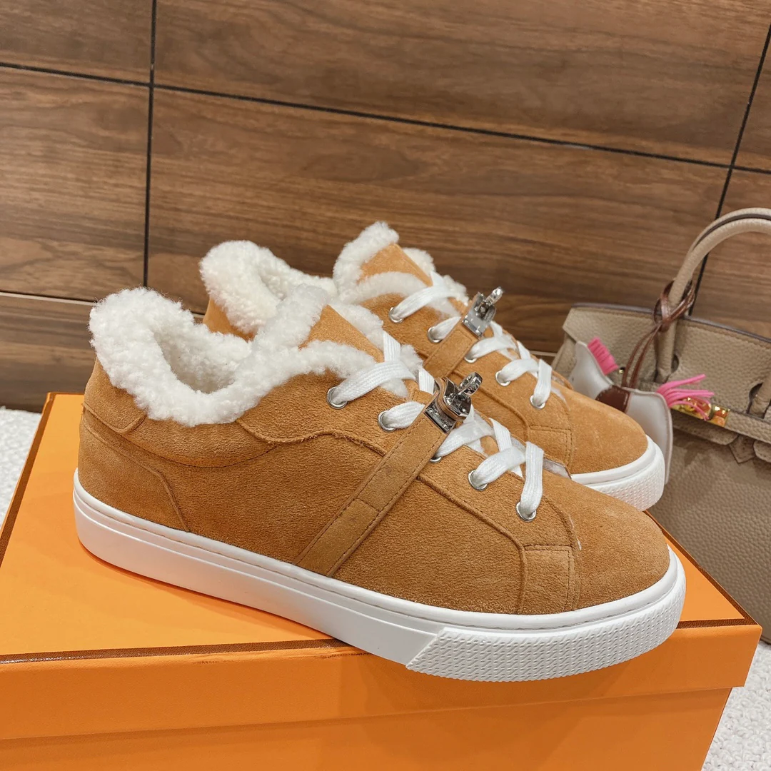 Высокие шерстяные кроссовки Hermes Kelly, низкие кроссовки, унисекс, светло-коричневые