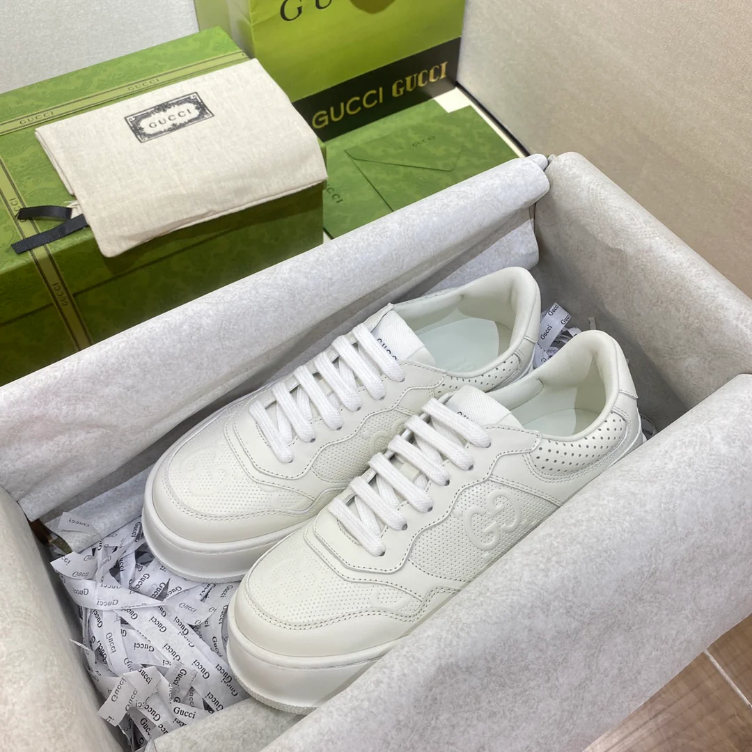 Белые кроссовки на платформе Gucci - унисекс - белые